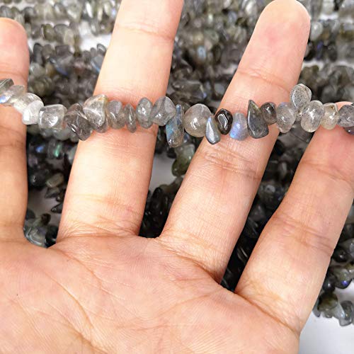 90 Inches Labradorite Irregular Shaped Crystal and Healing Tumbled Chip Stone Beads for Jewelry Making - color: Grey-Labradorite
