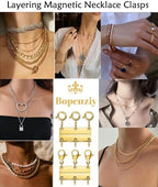 Layering Magnetic Necklace Clasps, Stainless Steel Chain Link Clasps, Multiple Necklace Clasp for Layered Look (3golden+3silvery A) - color: 3golden+3silvery A
