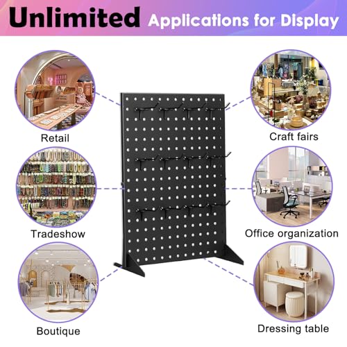 Acfunique 2 Pack Peg Board Display Stand for Vendors with 24 Hooks Metal Tabletop Pegboard Display Stand for Craft Shows 17" X 13" Retail Display Racks Peg Board Organizer Holder Black - size: Black 2 Display+24HOOK