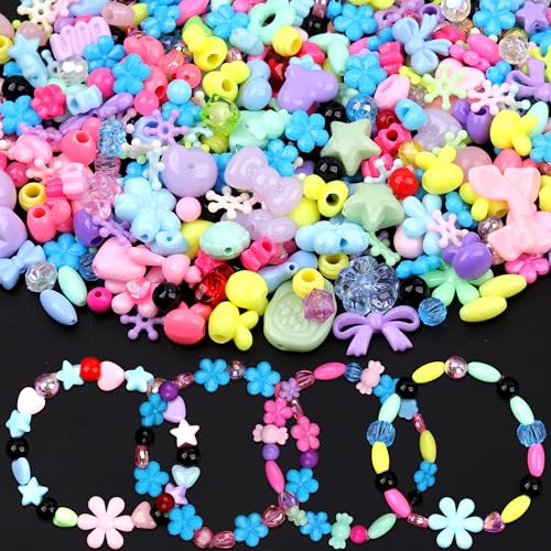Assorted Acrylic Pony Beads Shapes for Bracelet Making Flower Bow Butterfly Candy Star Heart GummyBear Cute Beads for Jewelry Making (Mix 8 Colors) - color: Mix 8 Colors