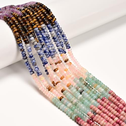 01-Multi-Color Gemstone Loose Beads, 2x4mm Smooth Rondelle Abacus Spacer Beads for Jewelry Making Craft DIY 15.5'' Strand, 1 Strand/Pack - color: Multi-Color#1, size: 2x4mm