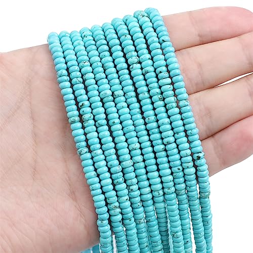 BEADIA Natural Blue Turquoise Spacer Beads Caps Rondelle Disk Loose Beads for Beading Jewelry Making 4mmx2mm 38cm - color: Blue Turquoise, size: Rondelle Disk 4mm x 2mm
