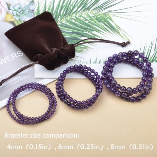 Natural Healing Gemstone Bracelet Handmade Yoga Stretch Elastic Bracelet Stress Relief Crystal Jewelry for Men and Women - color: Amethyst (Love Guardian), size: 4mm