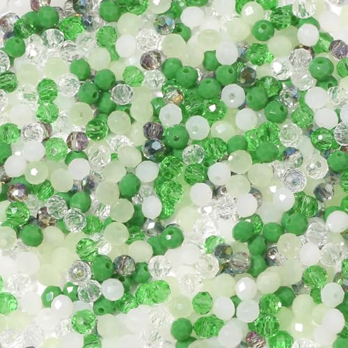 Songxi 500pcs 4mm Green Glass Beads for Jewelry Making, 5 Style 3 Size Crystal Beads for Bracelets Jewelry Making, Spacer Beads for Keychain Making Necklace Earring DIY Arts and Crafts - color: Green, size: 4mm