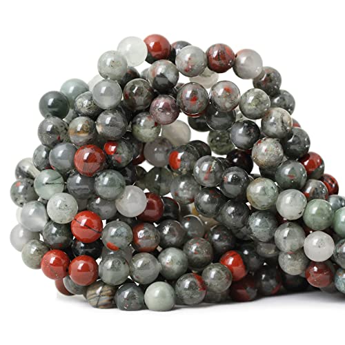 45PCS 8mm Natural African Bloodstone Gemstone Smooth Surface Round Loose Beads for Jewelry Making 1 String 15 Inches - color: African Bloodstone, size: 8mm