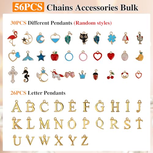 18k Gold Plated Stainless Steel Jewelry Chains Kit 39.3FT 6 Rolls Bulk (6.5FT/2M) with Letter Pendants, Colorful Charms, Pliers, Jump Rings, Lobster Clasps for DIY Necklace Bracelet Making - color: 18k Gold Plated-39.3Ft 6 Rolls