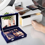 Coobbar 7-Row Royal Blue Ring & Earring Organizer, Transparent Lid Jewelry Box, Luxury Lockable Holder, 2-Pack Jewelry Tray Display for Shows, Countertop Storage Case