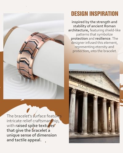 Jecanori Pure Copper Bracelet for Men, 3X Strength Magnetic Bracelets with 3800 Gauss Magnets, Adjustable Mens Copper Bracelet with Premium Fold-Over Clasp - style: Copper Shield