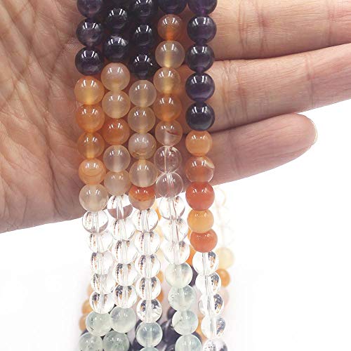 6 8 10 12mm Natural Mixed Carnelian Crystal Amethyst Rose Quartz Prehnite Round Jewelry Loose Gemstone Beads Strand 15" Natural Stone for Necklace Bracelet DIY Design - size: 8mm