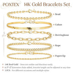 Gold Bracelets Set for Women Stack, Chunky Thick Bracelets Stack for Women Trendy, Simple Dainty Thin Gold Plated Cuff Stackable Bracelets With Beaded Cuban Paperclip Snake Rope Bangle Hand Chain Jewelry - style: Style 06-gold