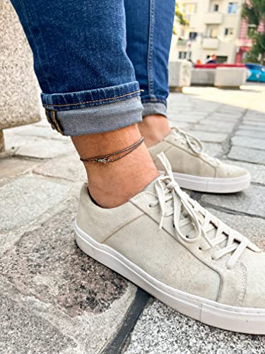 Made by Nami Surfer Anklet with Snap Hook Clasp Waterproof & Adjustable Thin String Ankle Bracelets for Women and Men Handmade Jewelry for Beach and Music Festival Accessories - color: Dark Retro Silver