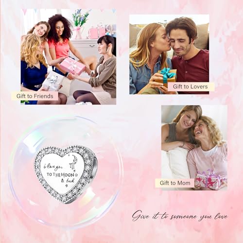 Mothers Day Birthday Number Love Family Friendship Graduation Auntie Grandma Dad Mom Charms for Pandora Bracelets Necklaces, Gifts Women, for Anniversary Valentines Christmas - style: I Love You to The Moon and Back