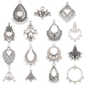 60Pcs 15 Styles Earring Chandelier Charms Filigree Charm Pendant Links Tibetan Antique Silver Vintage Hollow Teardrop Metal Earring Component Connectors Loops for Jewelry Making Findings