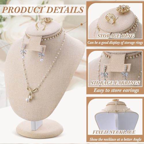 RattanView 2 Pcs Jewelry Display Set Necklace Mannequin Bust T Bar Bracelet Holder for Earring Necklace Ring Display - color: Flaxen