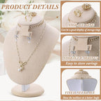 RattanView 2 Pcs Jewelry Display Set Necklace Mannequin Bust T Bar Bracelet Holder for Earring Necklace Ring Display - color: Flaxen