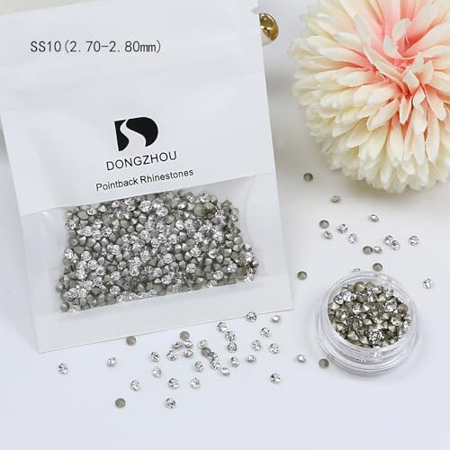 DONGZHOU Tiny Faceted Pointback Rhinestone,720Pcs Round Glass Stone Crystal Gems Diamonds Beads for Nail Art Decorations Jewelry Making DIY Craft Ring Embellishment,SS10(2.70-2.80MM) - size: SS10(2.70-2.80MM)