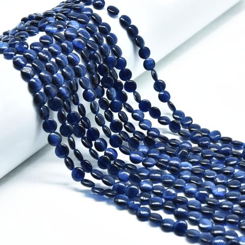 45pcs 8mm Dark Blue Cat's Eye Coin Stone Loose Gemstone Beads Semi-Precious Craft Supplies for DIY Jewelry Making - color: Coin8mm Dark Blue