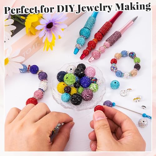 HUISUYTON 182 Pcs Beads for Pens, Beadable Pen Beads, 12/16/20mm Rhinestone Bead with Spacer Bead for Bracelet Necklace Earring Jewelry Pen Making - color: 182 PCS Rhinestone Beads Set