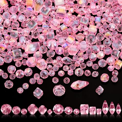 Kigeli 1280 Pcs Glass Beads Bulk Assorted Crystal Beads for Jewelry Making Faceted Teardrop Rondelle Briolette for DIY Crafts Necklace Wristband Earring Kit(Classic,Pink) - color: Pink, style: Classic
