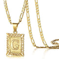 KissYan Initial Letter Pendant Necklace for Men Women, 14K Gold Plated Square Capital Monogram Necklace Alphabets from A-Z Figaro Chain Jewelry - color: 1-Gold, style: G
