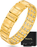 MagnetRX® 3x Strength Magnetic Bracelets for Men – Effective Magnetic Mens Titanium Bracelet – Premium Fold–over Clasp & Adjustable Length with Sizing Tool & Gift Box (Gold) - color: Gold (3X Strength)