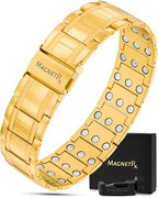 MagnetRX® 3x Strength Magnetic Bracelets for Men – Effective Magnetic Mens Titanium Bracelet – Premium Fold–over Clasp & Adjustable Length with Sizing Tool & Gift Box (Gold) - color: Gold (3X Strength)