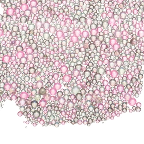 Iridescent Glass Tiny Bubble Beads, 0.4-3mm 20g No Hole Micro Mini Round Gray Pink Water Droplets Beads - Applications: for Resin, Nail Art, Dollhouse Bath Tub, 2-Pieces - color: Grayish Pink, size: φ0.4-3mm