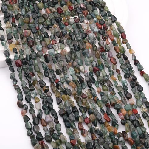 Natural Stone Beads 6-8mm Indian Agate Oval Irregular Freeform Tumbled Loose Gemstone Beads for Jewelry Making 15 Inch Strand 50-55 Pcs - color: India Agate-1 strand15”-approx. 55 beads