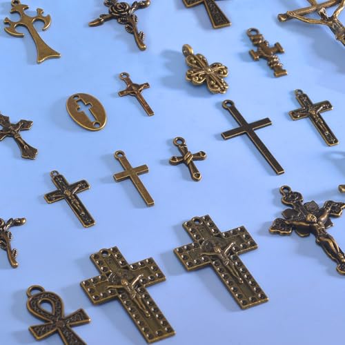 stino 100 Gram Metal Charms for Jewelry Making, Silver & Gold Plated, Bulk Pack for Bracelets, Necklaces, Crafts - color: Cross Bronze