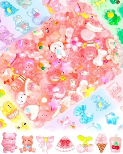 100PCS FIVEIZERO Cute Slime Charms Bulk Set – Kawaii Flatback Resin Charms for Crafts, Mini Decoden Acrylic Embellishments for Phone Junk Cases, Scrapbooking & DIY Decoration (Pink) - color: Pink