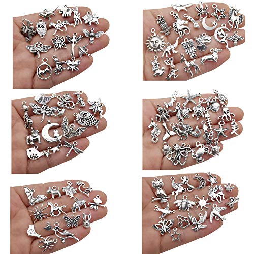 Youdiyla Animal Charms Collection, BULK 100 Mini Small Silver Charms Metal Pendant Craft Supplies Findings for Necklace and Bracelet Jewelry Making (HM289)