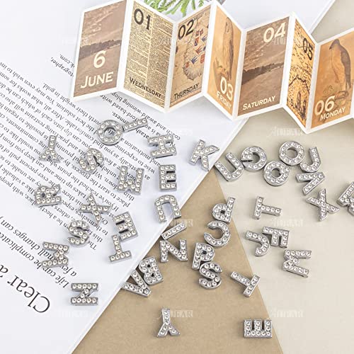 AUEAR, 130 Pack Silver A-Z 8mm Full Rhinestone Slide Crystal Alphabet Letter Charm Alloy for Bracelets Necklace Wristbands DIY Jewelry Making - color: Silver, size: 130 Pack