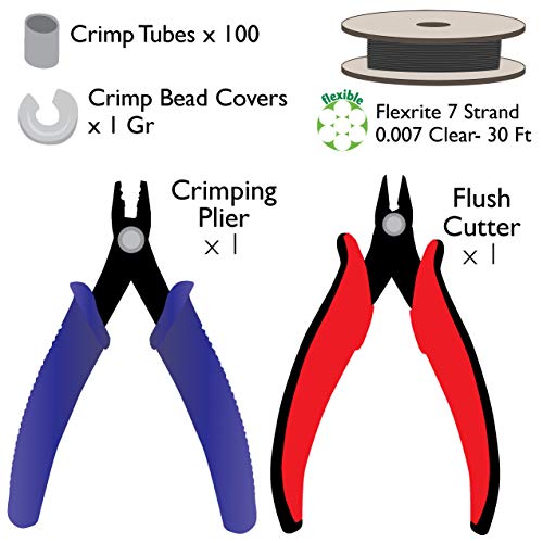 The Beadsmith Crimper Mega Kit, Includes Crimp Forming Pliers, Cutter, 2x2mm Crimp Tubes, 3mm Crimp Bead Covers & 7-Strand FlexRite Wire, Create Rounded Crimps Every Time, No Sharp Edges