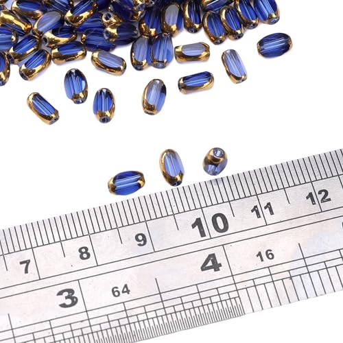 Glass Rice Beads Clear Royal Blue 4x6mm 50pcs Faceted Oval Golden Edge Crystal Loose Beads for DIY Craft Jewelry Making - color: Clear Royal Blue