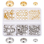 PH PandaHall 220pcs 6 Styles 18K Gold Spacer Beads with Large Hole Stainless Steel Smooth Round Spacer Beads, Flat Round Donut Metal Beads for Jewelry Bracelet Necklace