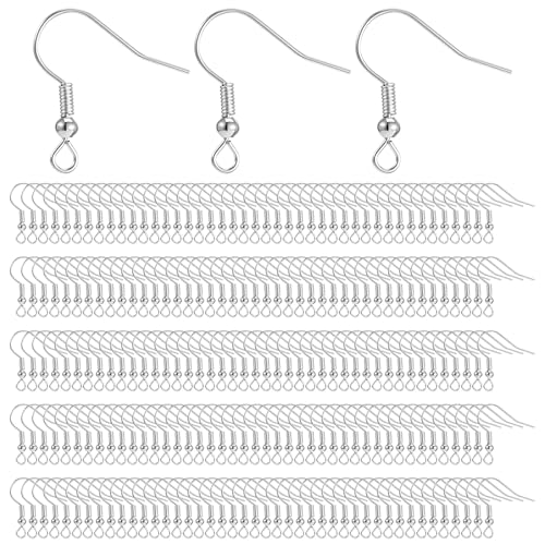 400 Pcs Stainless Steel Earring Hooks Fish Hook Earrings for Jewelry Making French Wire Hooks Coil and Ball Style Earwires Ear Wires for Women DIY Dangle Earrings Crafts Supplies - color: Silver