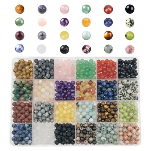 1200pcs Natural Stone Beads Crystals Round Genuine Real Stone Beading Loose DIY Gemstone for Bracelet Jewelry Making(6mm,24 Color S3) - color: 24 color S3, size: 6mm