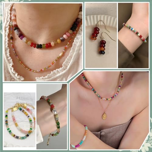 PH PandaHall 320PCs Rondelle Beads Gemstone Loose Spacer 2 Strands Abacus Disk Beads 4mm Mix Color Rondelle Stone Bead for DIY Bracelet Necklace Earrings Jewelry Making Crafting, Hole: 1mm
