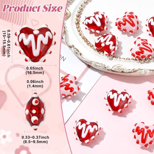 Stiesy Handmade Lampwork Beat Heart Beads, 10Pcs Love Heart Shaped Enamel Glass Beads Bulk for Jewelry Making, DIY Valentine Gift Friendship Bracelet and Necklace Charm - color: Heart-2 Colors-10pcs
