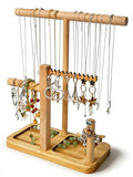 Solid Wood Jewelry Tower Organizer - 3-Tier Tree Holder Stand with 11 Earring Holes, 2 T-bar for bracelets Necklace or watches, Ring Tree & Display Tray (natural wood) - color: natural wood
