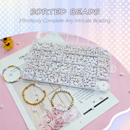 Looconi 1400pcs Rose Gold Letter Beads 4x7mm White Round Acrylic Alphabet A-Z Heart Pattern Beads and Crystal Line for Jewelry Making Bracelets Necklaces Key Chains - color: Rose Gold, size: 7x4mm