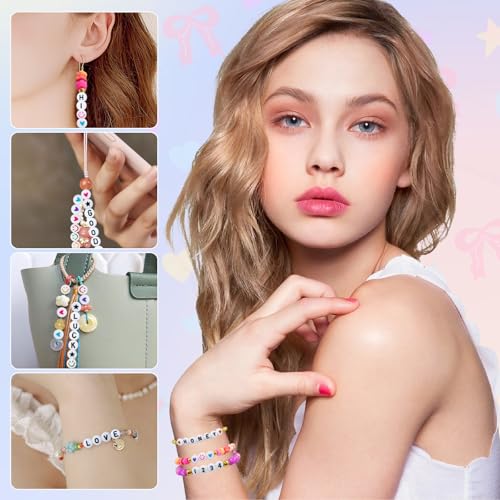 Amaney 1600pcs Acrylic Letter Beads - 4x7mm White, A-Z 31 Styles for Jewelry Making Bracelets, Necklaces, Key Chains - color: White&hearts, size: 7x4mm