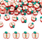 50PCS Handmade Polymer Clay Beads Apple Slice Shape Loose Bead Fruit Theme Spacer Beads Apple Bracelet Bead for DIY Bracelet Necklace Earring Charm Anklets Keychain Gifts Jewelry Making Hole 1.6mm - color: Apple Slice