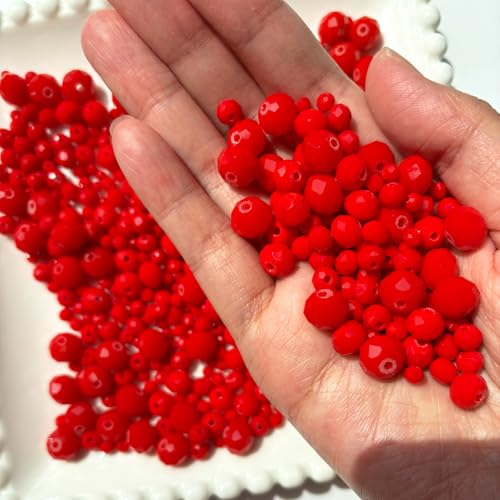 780Pcs Briolette Crystal Glass Beads for Jewelry Making, 3-10mm Faceted Red Crystal Beads for Bracelets, Rondelle Glass Beads Bulk for Crafts Wine Charms Wind Chimes Suncatchers - color: Red-02