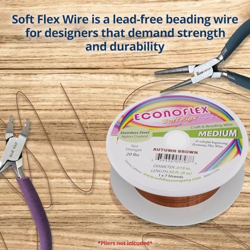 Soft Flex Econoflex Hobby Beading Wire - Flexible Stainless Steel Wire for Crafting - 7 Strand 0.19 30 Ft - style: Autumn Brown