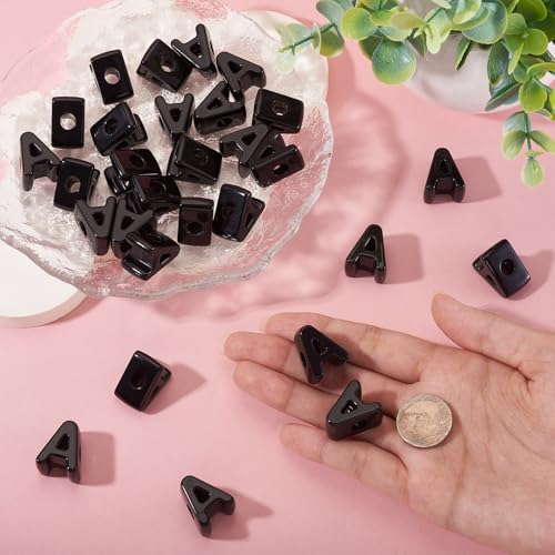 Craftora 30Pcs Black Acrylic Slider Letter A Bead Block Charm Chunky Bubble Alphabet Bead Large Hole Initials Beads for Keychain Bracelet Necklace Jewelry Making - color: Letter A