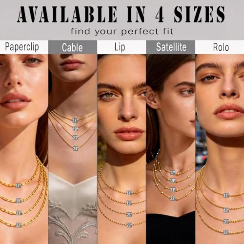stino 20 Pack (5 Styles) Stainless Steel Chains for Jewelry Making, Bulk Gold Plated Chains, Satellite, Paper Clip, Lip, Rolo, Cable Mixed Styles (Gold (19 inch)) - color: Gold Plated (19 inch)