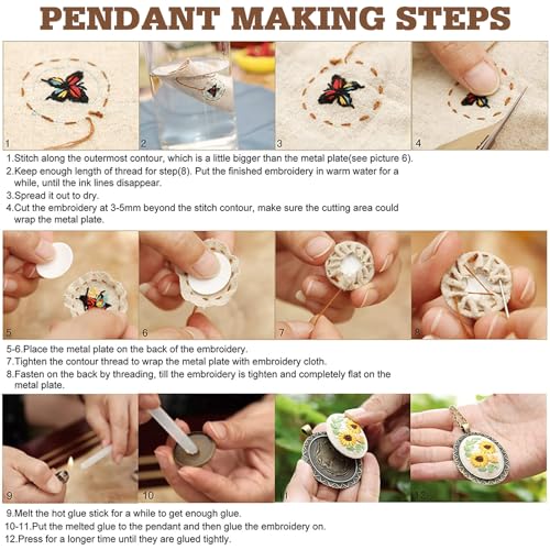 ZOCONE New 4 Packs Embroidery Necklace Kits, Embroidery Pendant Kit Mini Cross Stitch Kit with Hoop, Necklace, Pendant, Stamped Pattern Cloth, Instructions, etc., Embroidery Kits for Adults - color: J