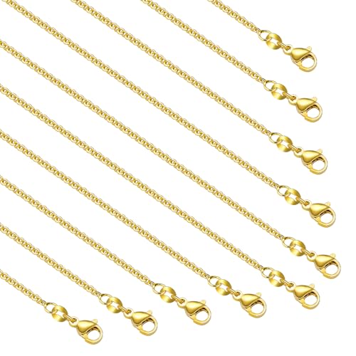 10 Pieces Oval Jewelry Making Chains 18K Gold Plated Necklaces Bulk with Extender Chains - color: Gold Oval
