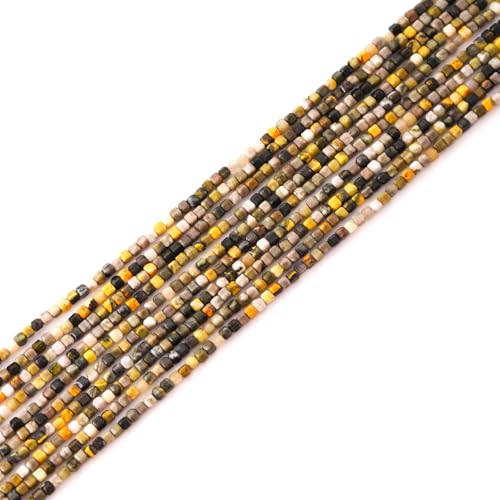Faceted Natural Bumble bee Jasper 2-3mm Cube Square Loose Beads Gemstone Small Loose Beads Healing Crystal Energy Stone for DIY Jewelry Making 15" - color: Bumble bee Jasper